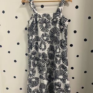 Ann Taylor Loft Black And White Firework Tiered Square Neck Midi Swing Dress